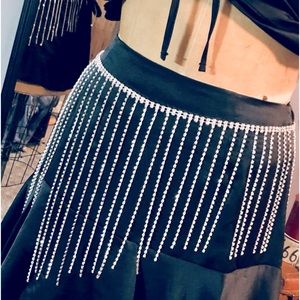 28”, adjustable to 42” Chrome Belt, Rhinestone Waist Jewelry,,